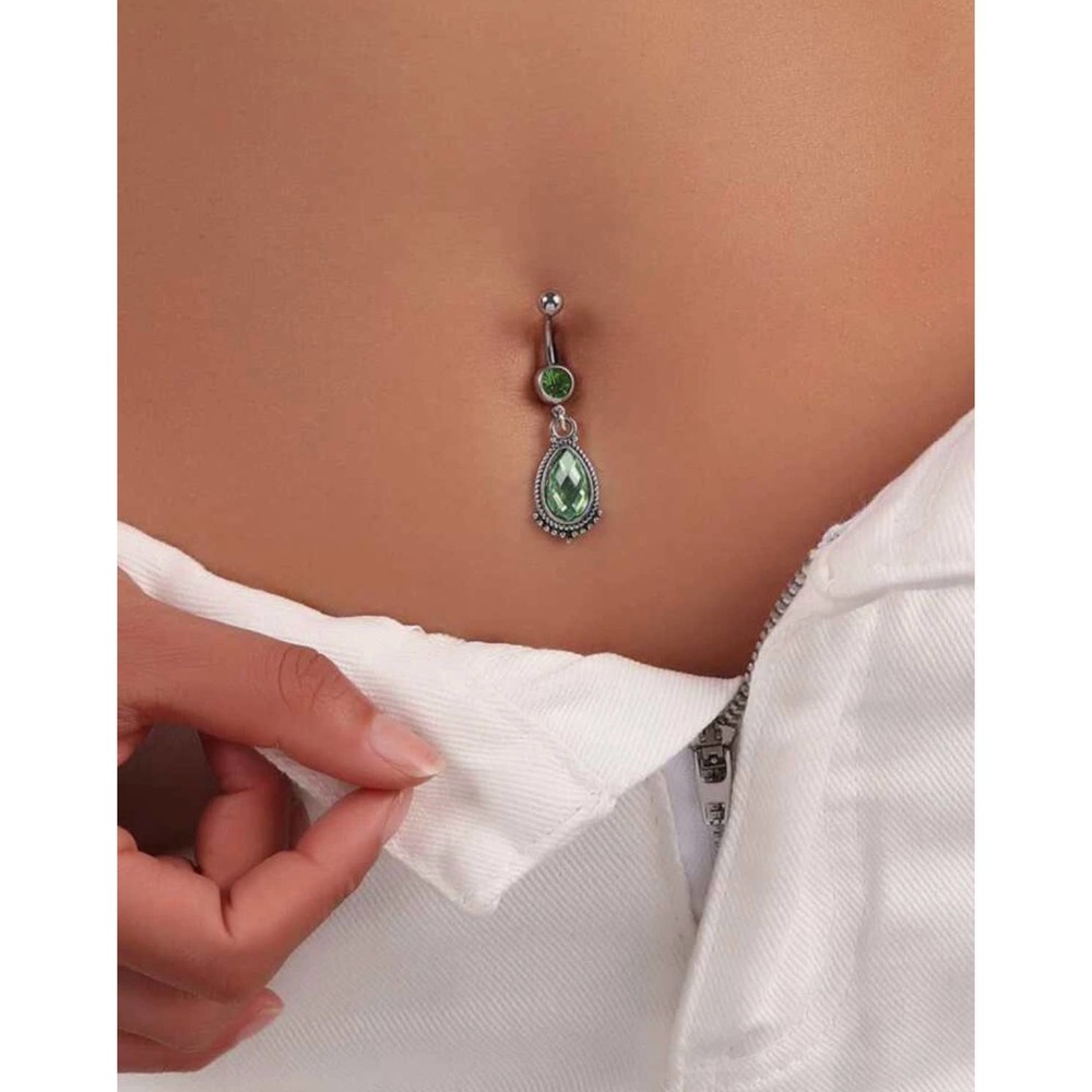 Gemstone Emerald Green Navel Belly Ring